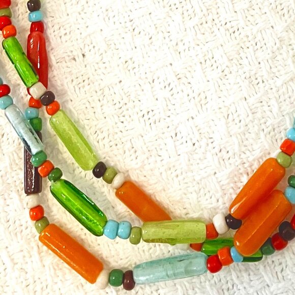 Glass Beaded Multicolor Necklace Boho Beaded Necklace Multi Beaded Earth… - Picture 7 of 16